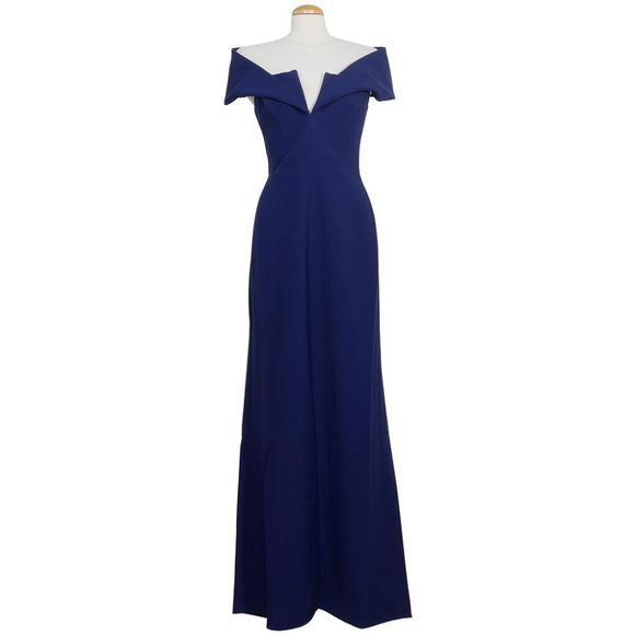 Blue Amalie Stretch Crepe Off the Shoulder Gown 2 - Picture 6 of 6